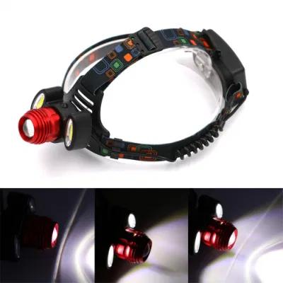  High Powerful Camping COB Headlights T6 Zooming Adjustable Hunting Head Torch LED Headlight Rechargeable Headlamp with Warning Light