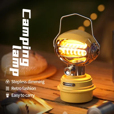  New Wholesale Multifunction Stepless Dimming Fashion Rechargeable Horse Tent 3 Gear Vintage Metal Hook Camping Lights