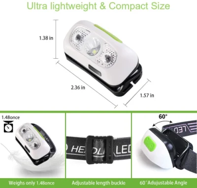 Whole Sales High Quality LED Camping Head Lamp USB Rechargeable Waterproof Ipx6 Running Headlamp with Red Light for Hunting