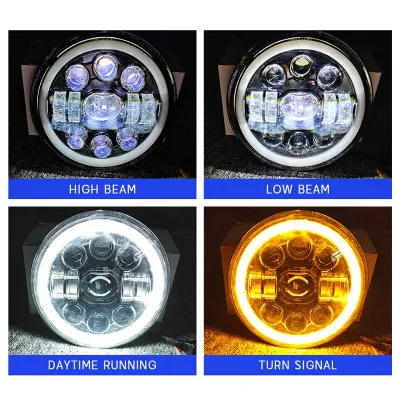 Round Headlamp Angel Eye Ring Fog Lamp Beam Turn Signal for Jeep