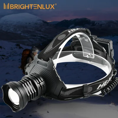 Brightenlux Logo Printing Zoomable 1000 Lumen Super Power Ipx6 Waterproof Outdoor LED Xhp70 Headlamp with Power Bank