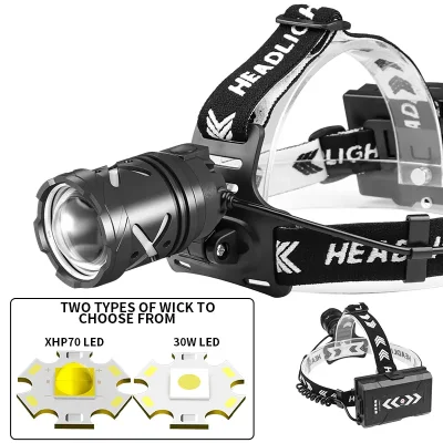  3*18650 LED Xhp70.2 30W Zoomable 3 Modes Camping Hiking Exploration Outdoor Headlamp