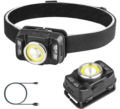 Wholesale Ultra-Bright Head Torch Lamp Portable Headlight Zooming Adjustable Head Torch Light Rechargeable COB LED Headlamp with Sensor Switch