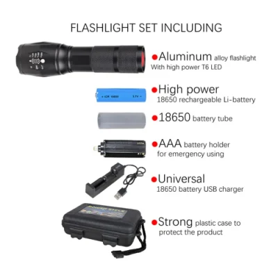 T6 LED Rechargeable High Beam Torch Lights with Lanyard for Outdoor Camping