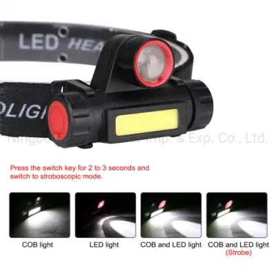  Portable Head Torch Lamp Camping Powerful XPE COB Head Torch Light Rechargeable Battery Headlight Night Decoration 90 Degree Angle Adjustable LED Headlamp