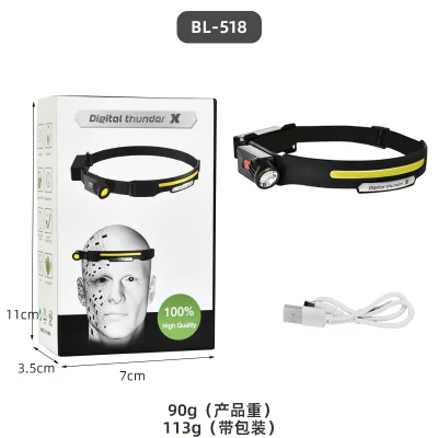 Emergency USB Rechargeable COB LED Flashlight Motion Sensor Lamp Headlight Headlamp