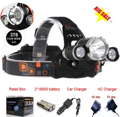 3ledt6 Strong Outdoor Headtorch High Light Long Shot Fishing Strong Rechargeable Headlamp