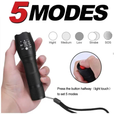 T6 LED Rechargeable High Beam Torch Lights with Lanyard for Outdoor Camping