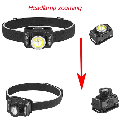Wholesale Camping Head Torch Lamp Emergency Head Torch Light 5W Rechargeable Headlamp with Red Warning Sensor Zooming LED Headlamp