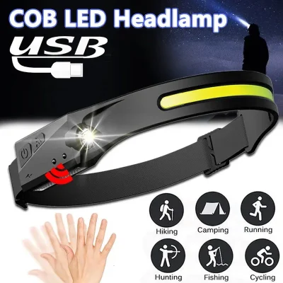  High Power Waterproof Camping Helmet Flashlight Headlight Silicone COB Sensor Head Lamp Light Type-C Rechargeable LED Headlamps