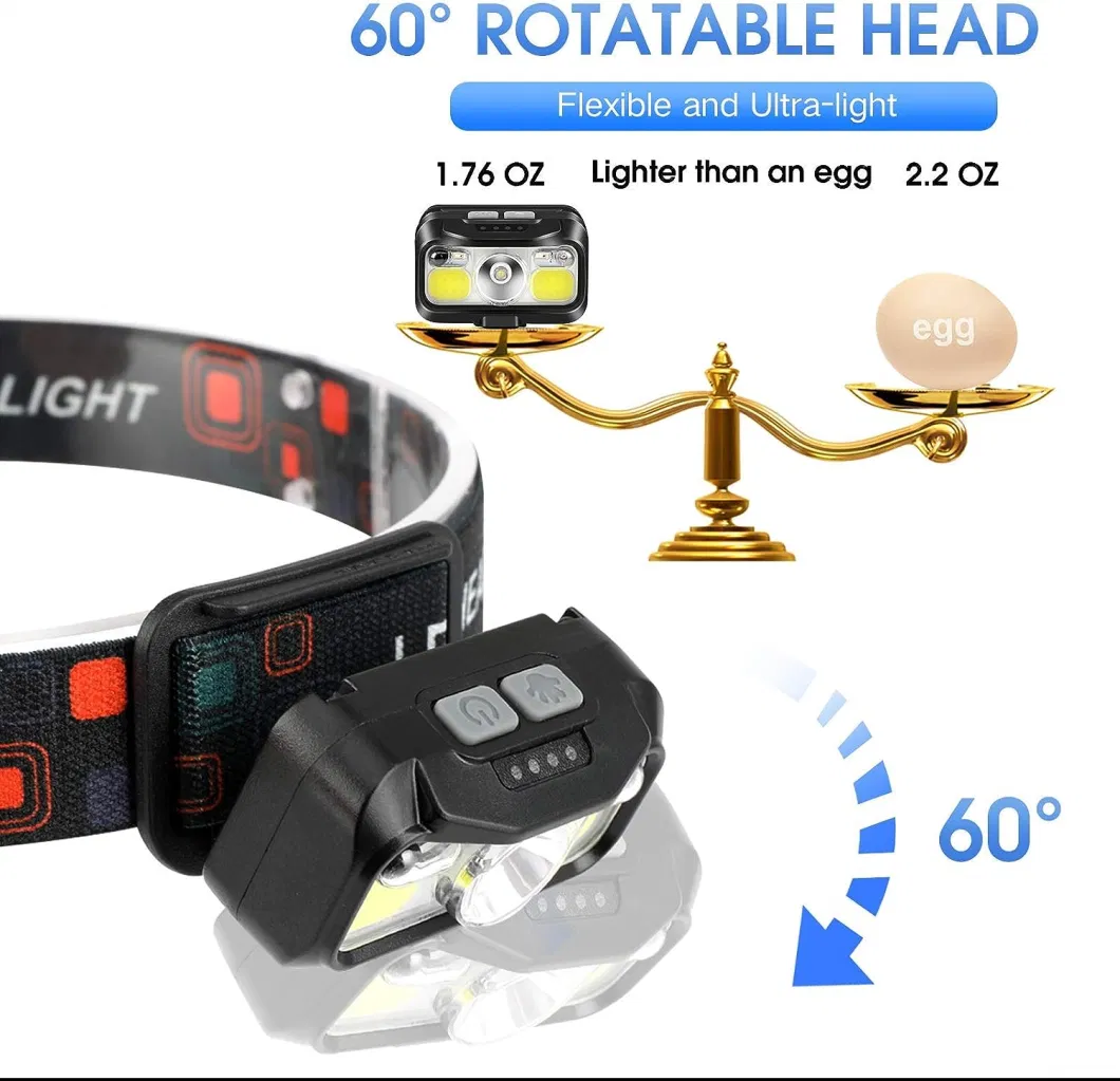 Headlamp Flashlight, 1200 Lumen Ultra-Light Bright LED Rechargeable Headlight with White Red Light,2-Pack Waterproof Motion Sensor Head Lamp,8 Modes for Outdoor