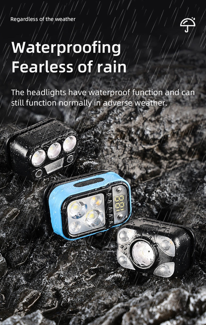 Xte+2835 Induction Built-in Battery Type-C Sensing Fishing Running Warning Rechargeable LED Lights Headlamp