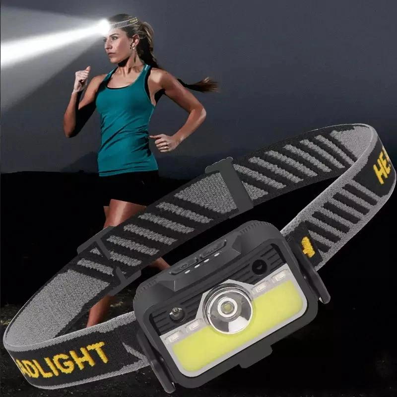 Wave Sensor Rechargeable Built-in Battery White Warning Light Outdoor Night Running Headlamp