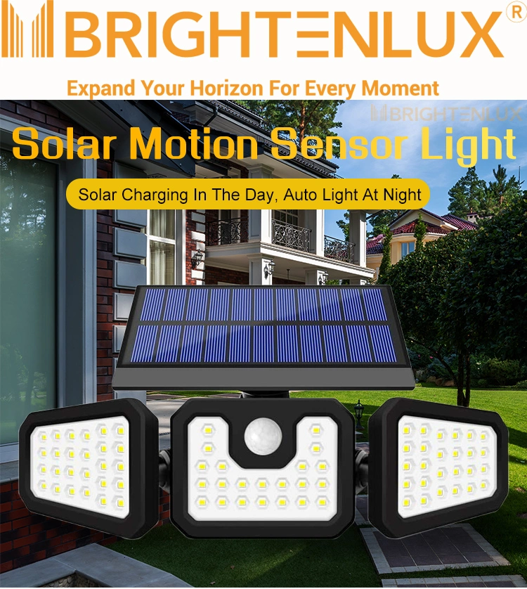 Brightenlux Supply Customized IP65 Waterproof 120 Sensing Range 270 Light Angle Solar Motion Sensor Wall Light with 3 Modes