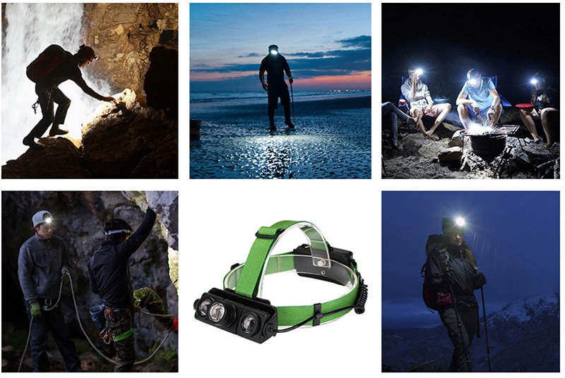 Wholesale Camping Head Torch Lamp Rechargeable High Light Headlight with Zooming Adjustable 180 Degree Rotation Flashing Waring LED Headlamp