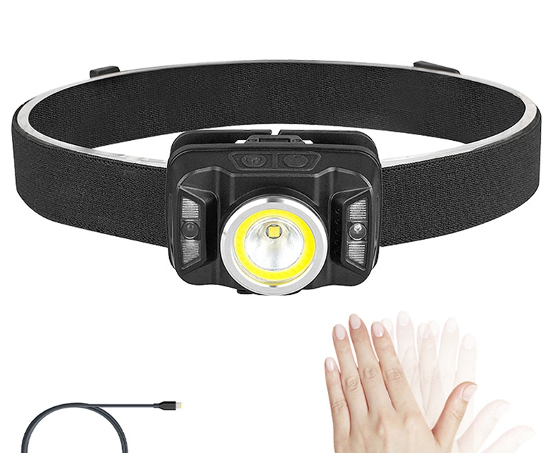 Wholesale Ultra-Bright Head Torch Lamp Portable Headlight Zooming Adjustable Head Torch Light Rechargeable COB LED Headlamp with Sensor Switch