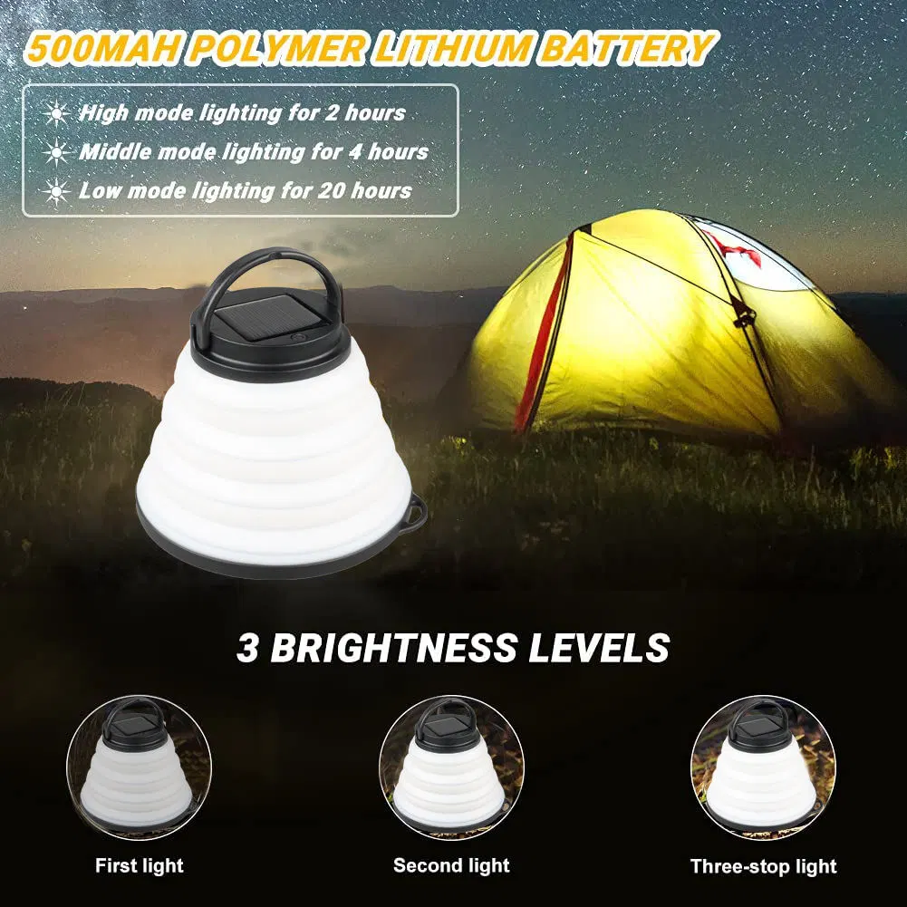 Portable IP65 Waterproof USB Rechargeable Foldable Solar Camping Tent Lantern Light