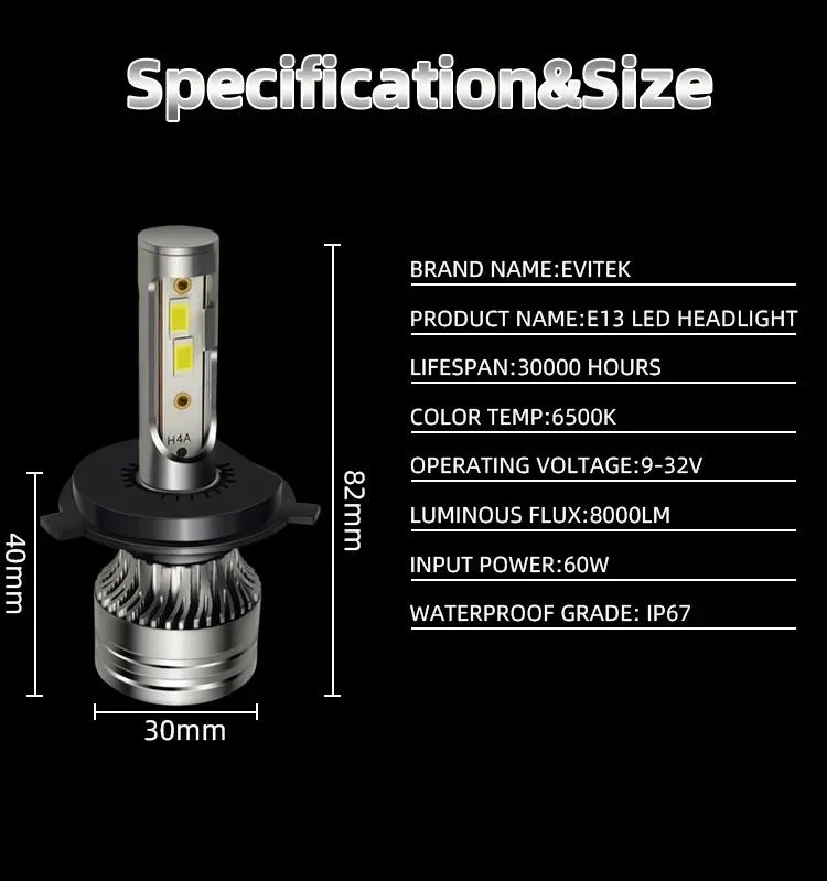 Fan Cooling System Auto Headlamp 12V E13 LED Headlight Bulb 60W H7 H4 9005 H11 H1 H3 LED for Universal Car