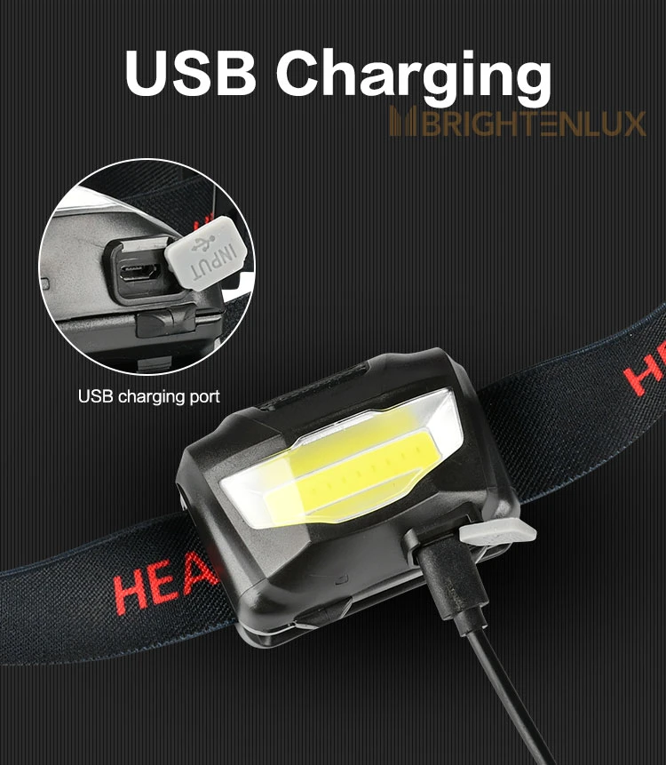 Brightenlux Logo Printing Multifunctionsuper Power COB LED Outdoor Headlamp with 4 Modes