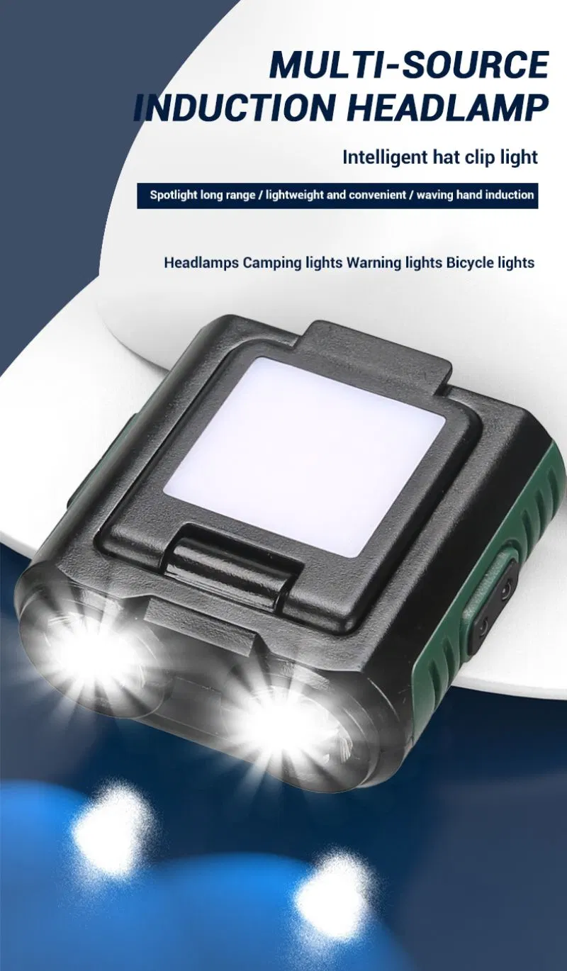 LED Strong Light Sensor Headlamp Multifunctional Night Fishing Hat Clip Light