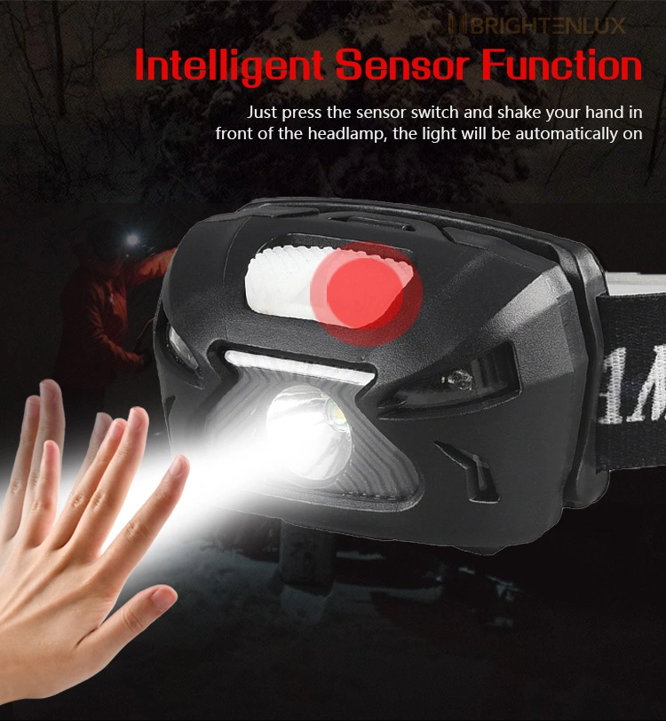 Hot Sale Waterproof Camping Red Mining Head Torch Lamp, All Perspective Induction USB Rechargeable COB Headlamp