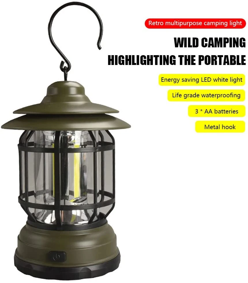 Wholesale Portable Battery Power 3*AA Retro Outdoor Hanging Light Lighting Camping Lamp