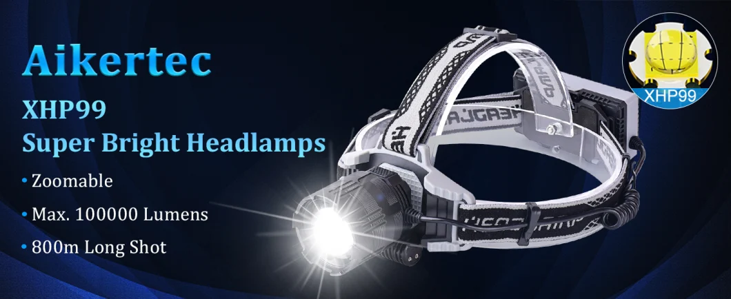 Helius 100000lumen Xhp99 4modes Zoomable Power Display Warn Light Rechargeable LED Headlamp