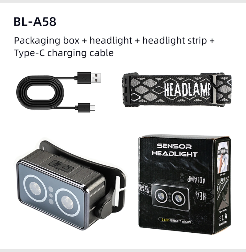 Xte+2835 Induction Built-in Battery Type-C Sensing Fishing Running Warning Rechargeable LED Lights Headlamp