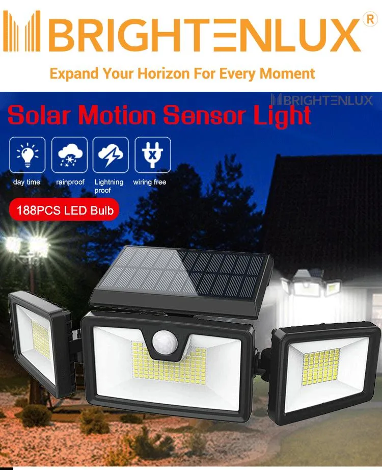 Brightenlux Garden Yard Easy Installation 188 LED Solar Energy IP65 Waterproof Motion Sensor Solar Wall Strip Light with 3 Modes