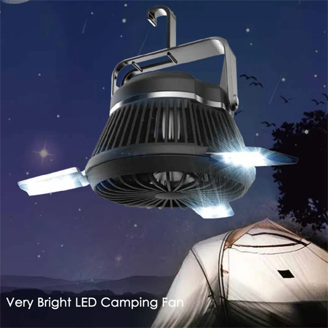 Portable LED Camping Fan with LED Lantern Light Rechargeable for Tent Solar Powered Outdoor Camp Multifunction Power Bank