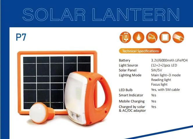 6ah Battery 5W Solar LED Lantern with Phone Charger and Bulbs