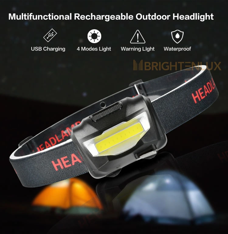 Brightenlux Logo Printing Multifunctionsuper Power COB LED Outdoor Headlamp with 4 Modes