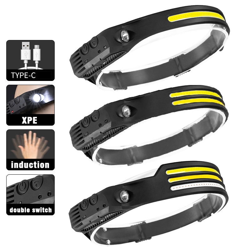 New Hand Wave Induction USB Rechargeable Multifunction LED Head Torch Headlight Headlamp