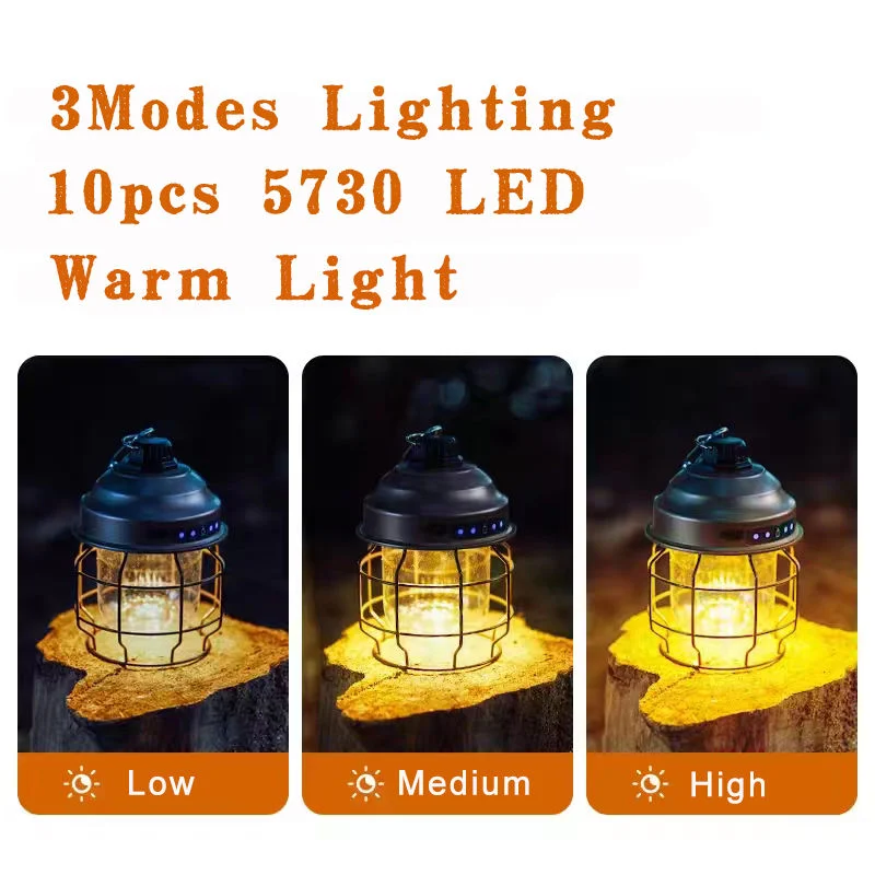 3600mAh Battery Metal Vintage Style USB Charging Tent Light