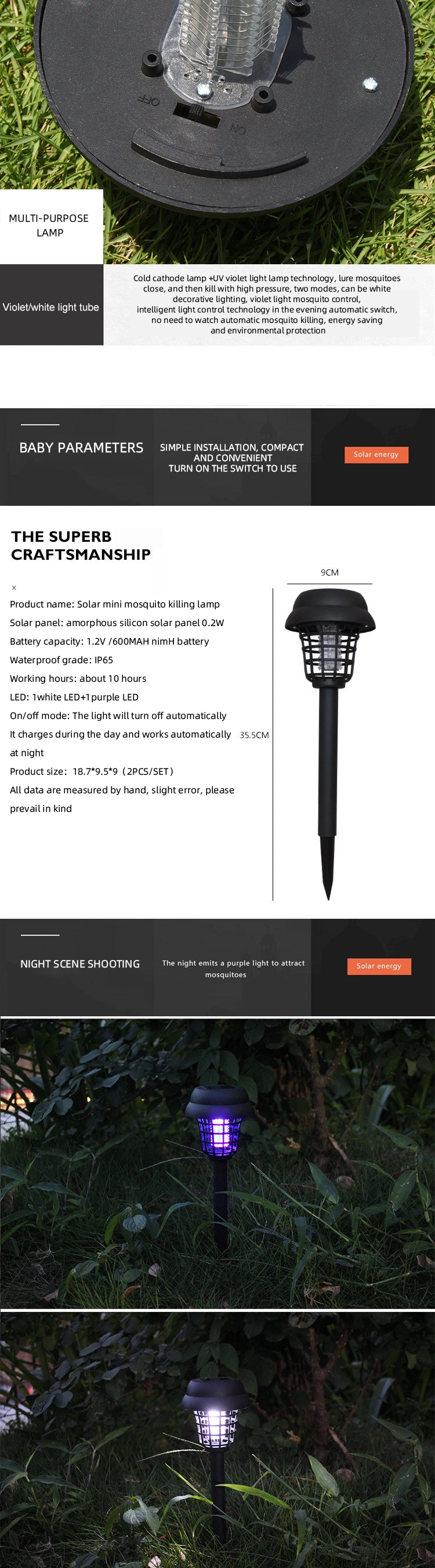 Solar Bug Zapper Outdoor Mosquito Fly Killer Solar LED Pathway Lights Ground Landscape Lighting for Camping