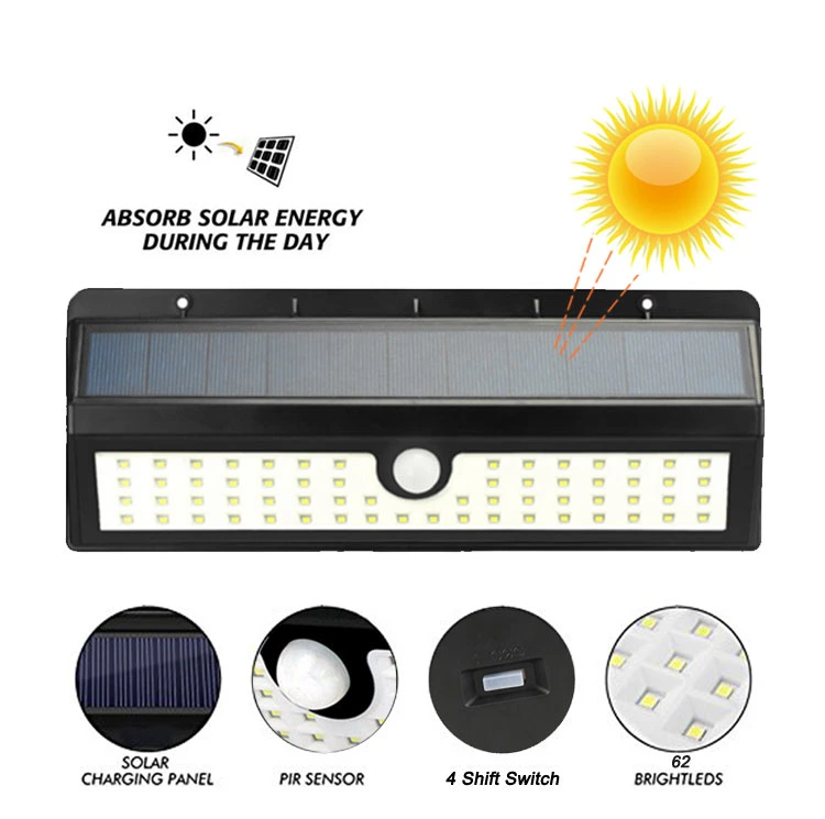 Brightenlux Wireless Waterproof IP65 62LED Garden Solar Lights, Garden LED Solar Wireless Wall Light Lamp Outdoor Motion Sensor Wall Lights