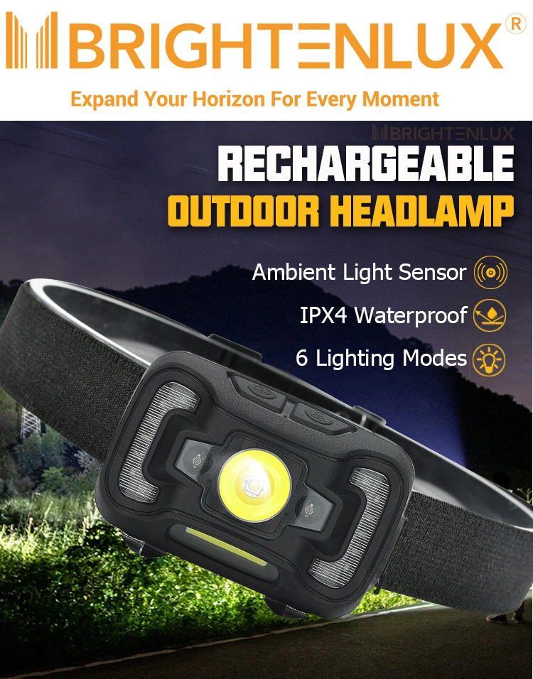 Brightenlux 3.7V Outdoor Powerful Removeable USB COB Rechargeable Motion Sensor LED Headlamp