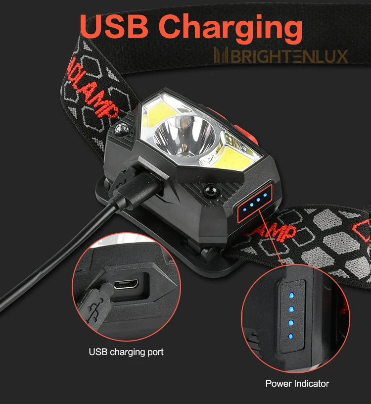 Brightenlux Custom Running Hiking Long Range Sensor Rechargeable Mining Battery Whaterproof COB LED Headlamp