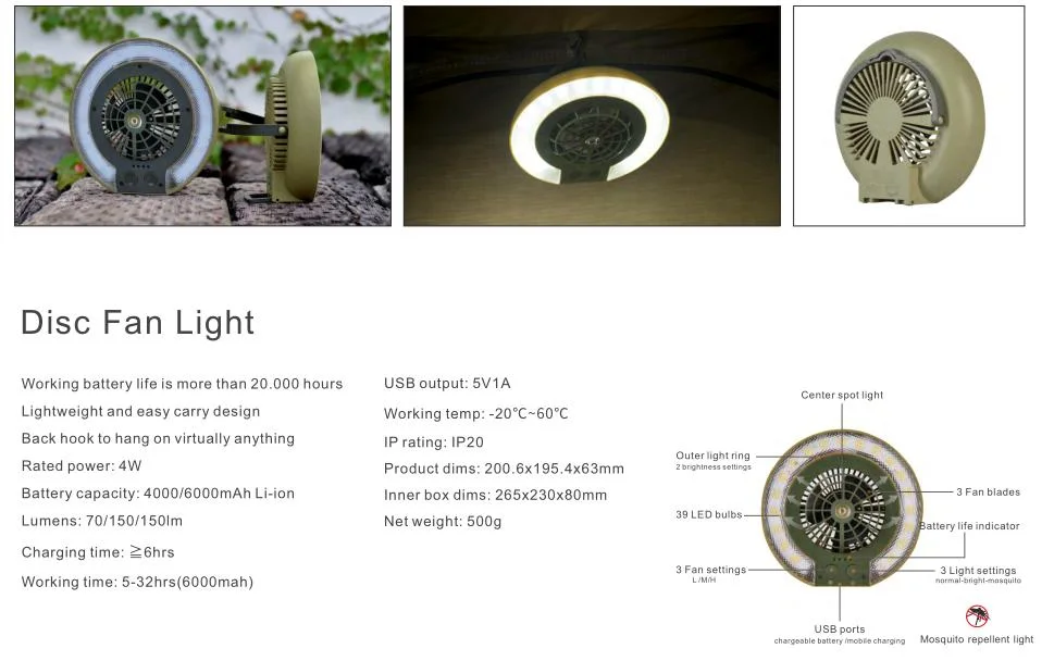 Wholesale Outdoor Leisure Camping Lantern Fashion Rechargeable Mosquito Repellent LED Fan Light