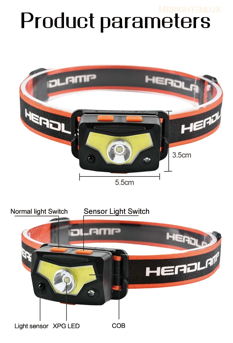Brightenlux China Factory Supply Adjustable Belt Rechargeable Multifunctional Sensor COB LED Tactical Mini Headlamp