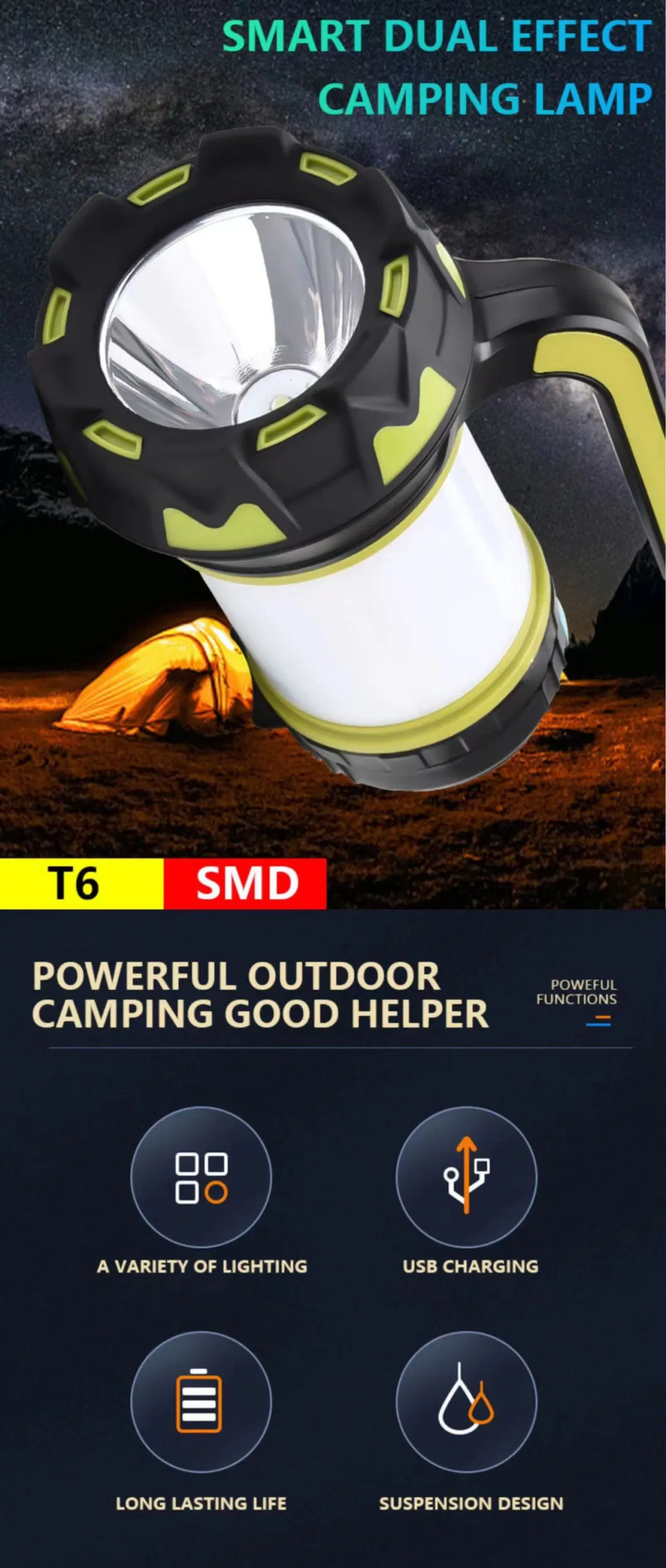 LED Camping Work Flashlight Outdoor Lamp Portable Handheld Tent LED Camping Light