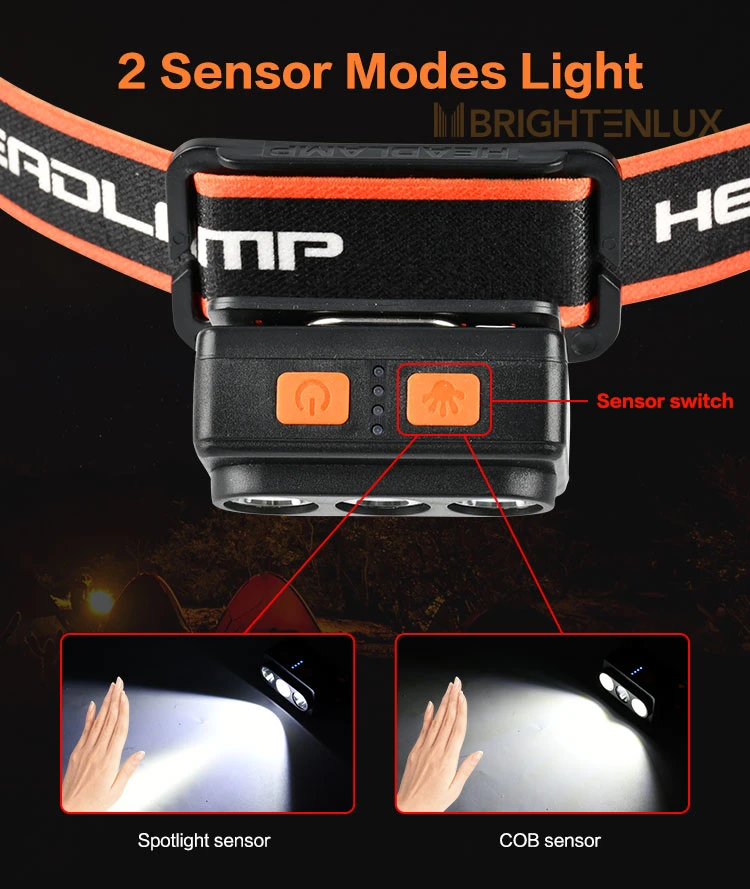 Brightenlux New Disgen Sensor USB Rechargeable Waterproof for Camping Headlamp