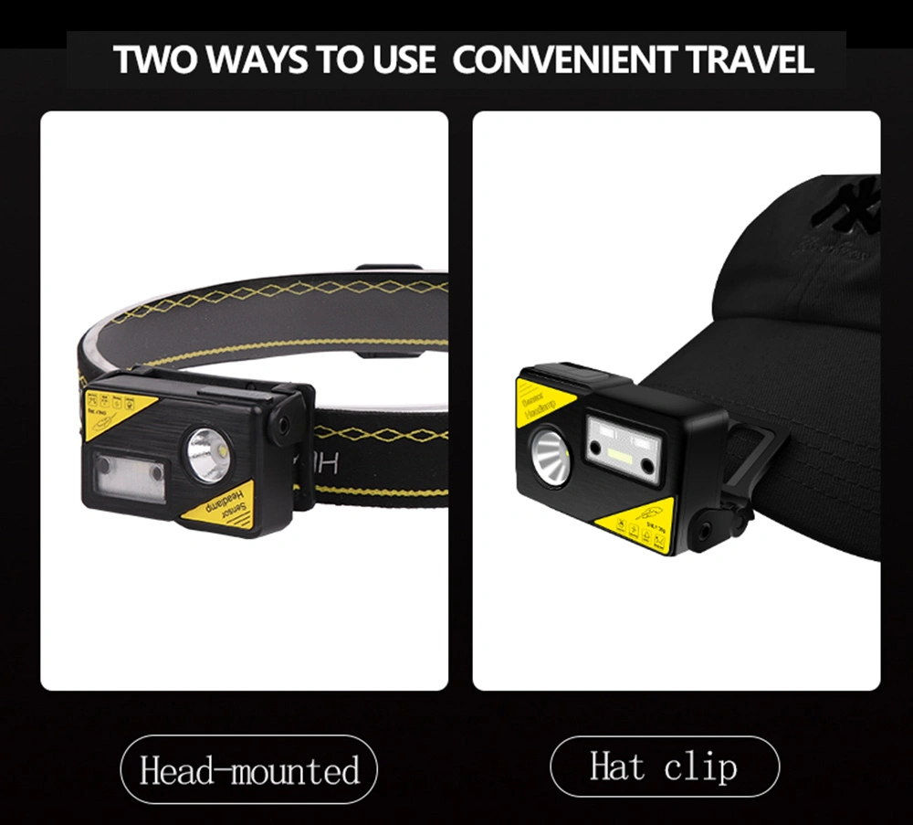 Portable Induction LED Headlamp USB Charging Hat Clip Light Built-in Battery Mini Headlight