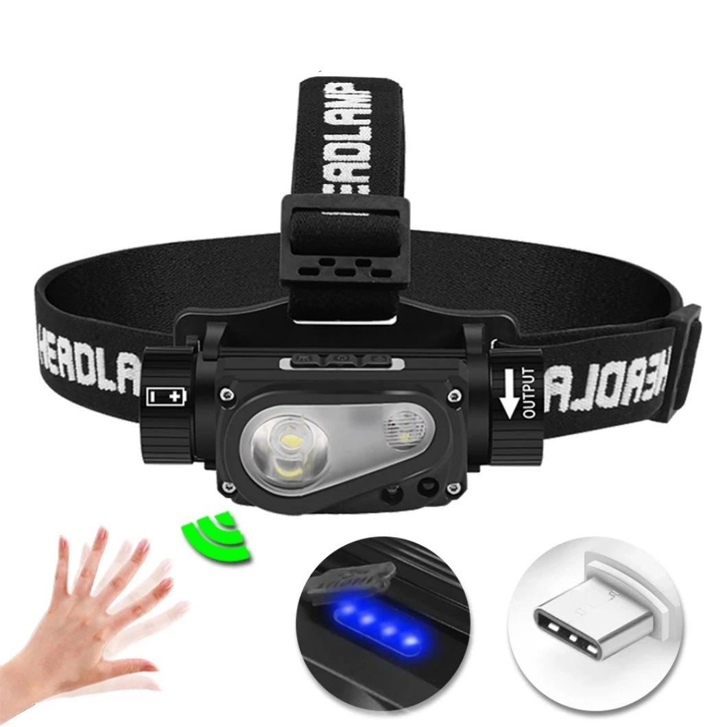 21700 Rechargeable Induction Xhp50 Type-C Magnetic Work 18650 Battery LED Headlamp