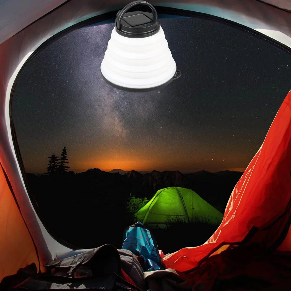 Portable IP65 Waterproof USB Rechargeable Foldable Solar Camping Tent Lantern Light