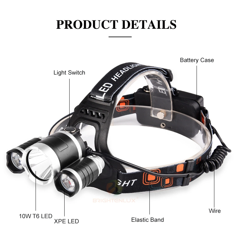 Brightenlux Hot Sale 10W 18650 T6 LED Rechargeable Headlight Flashlight, USB Waterproof LED Headlamp Head Torch Head Lights LED Rechargeable