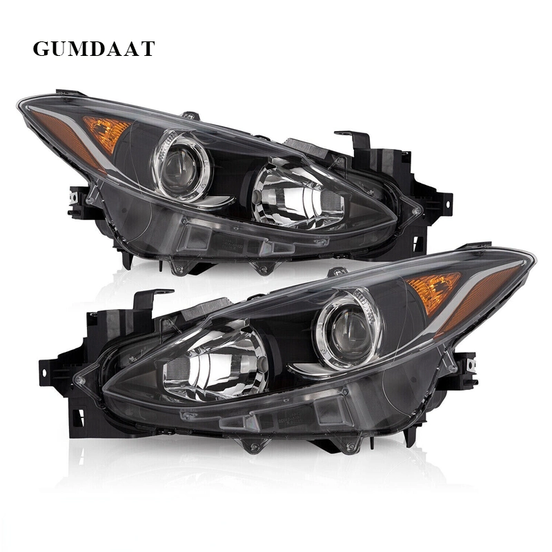 Gumdaat for 2014 2015 2016 Mazda 3 Projector Black OEM Halogen Headlights Mazda3 Headlamp Right Left