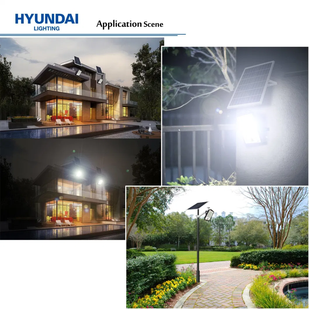 Hyundai Factory Outdoor Monitoring IP65 Waterproof 100W-600W Solar Powered LED Flood Light for Deck Shed and Porch and Camping