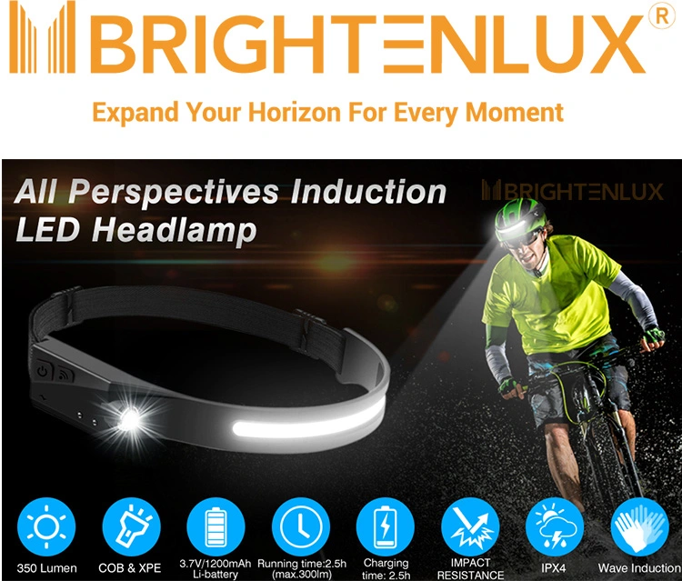 Brightenlux Customized Lightweight Waterproof Running Sensor Rechargeable COB LED Headlamp