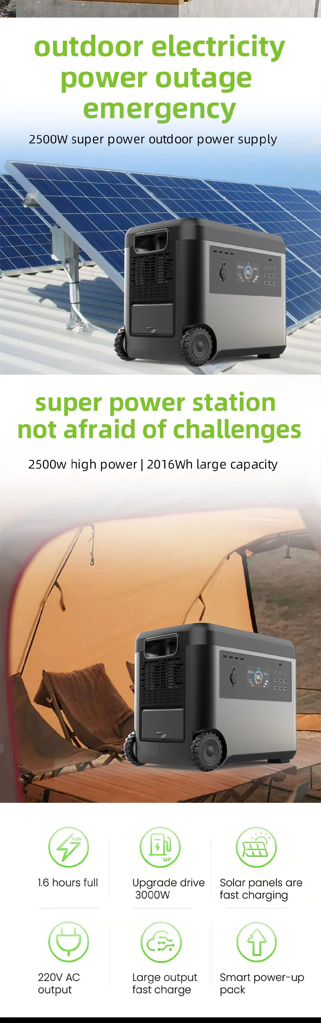 OEM Portable Power Station 500W 1000W 1200W 2000W 2500W Portable Generator 110V 220V LiFePO4 Battery Home Outdoor Camping
